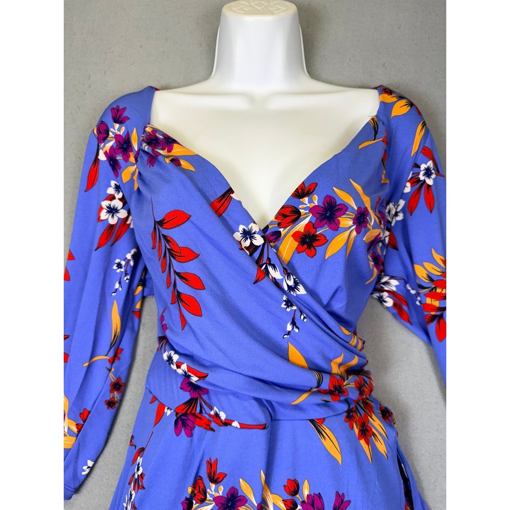 Sweetheart Faux Wrap Jersey Dress Malibu Ultramarine Floral 1L Coquette Dopamine - Picture 2 of 9